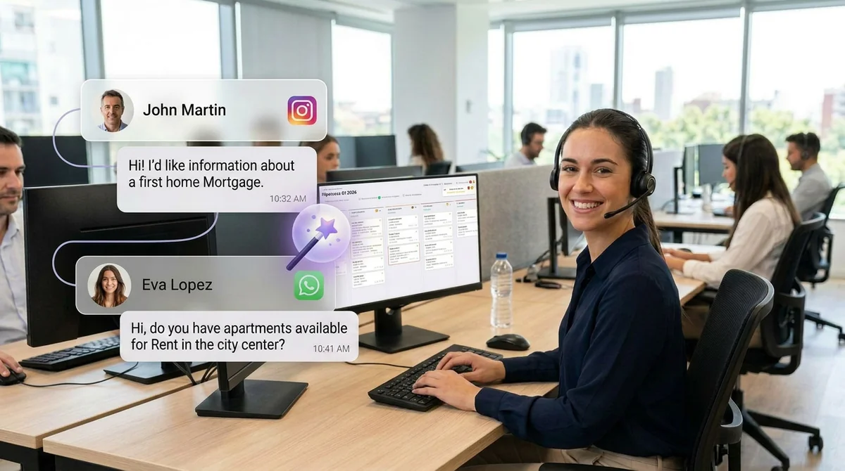 Customer service agent operating ATLAS with WhatsApp and Instagram conversations in their CRM